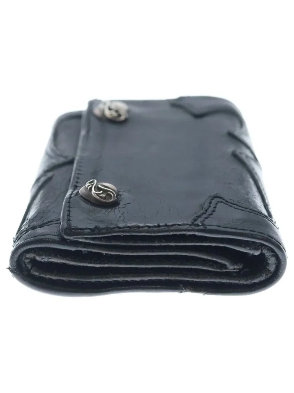 Chrome Heart Ball Button Cross Patch Leather Wallet Black